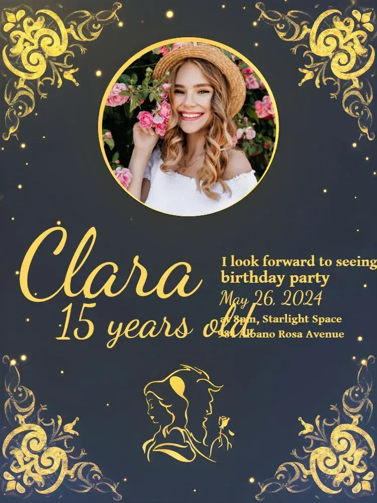 Beauty And The Beast With Golden Photo invitation