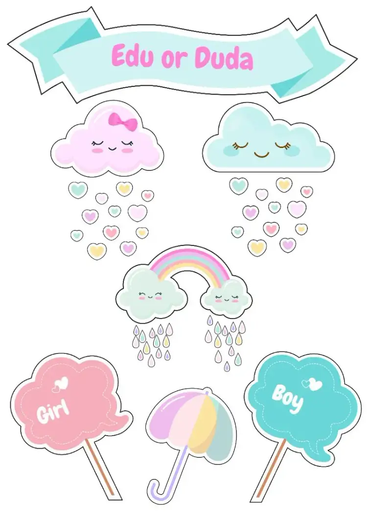 Top Cake Topper Rain of Love Colorful Gender Reveal invitation