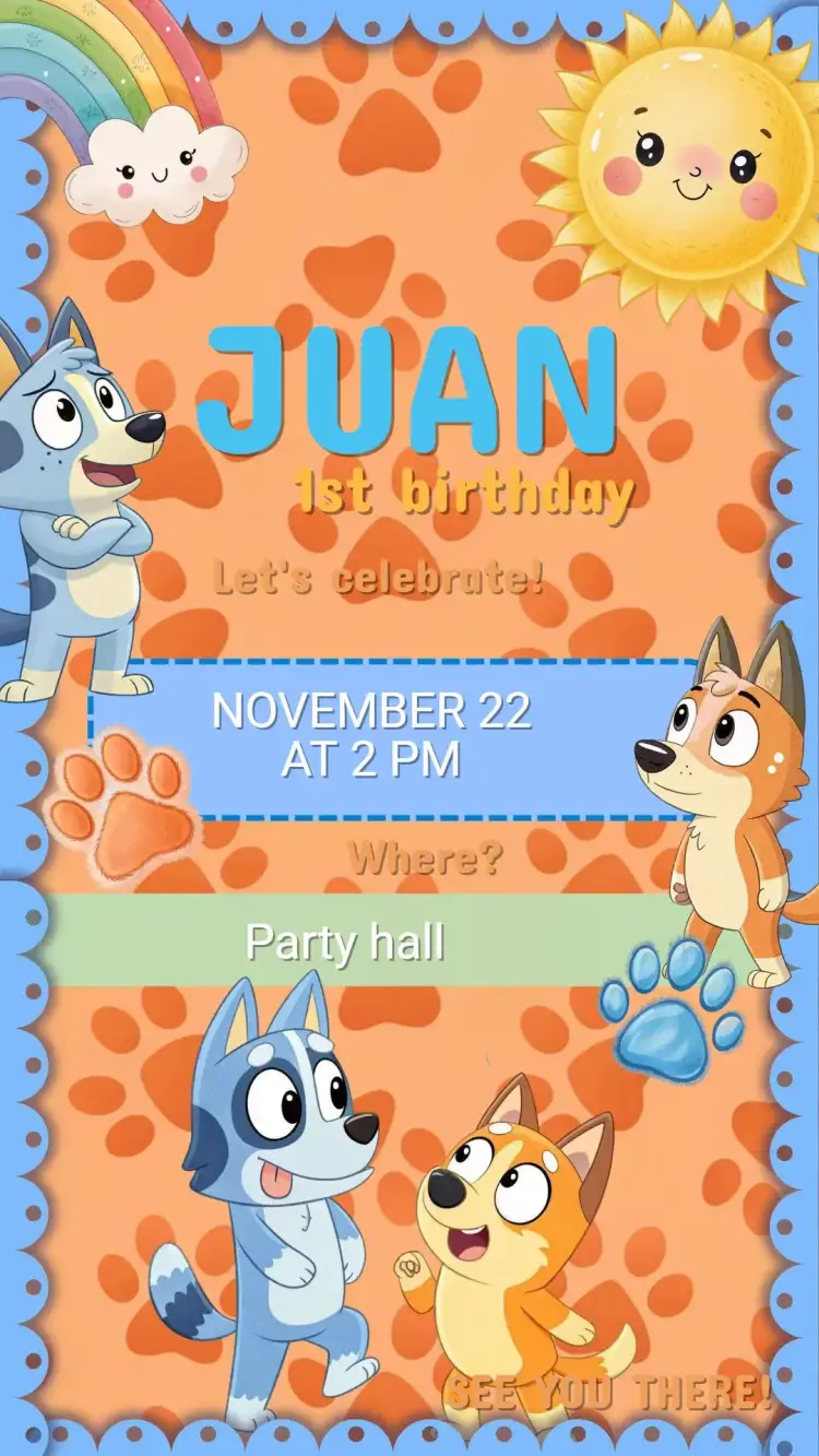 Invitation Bluey Birthday Invitation – Kids' Birthday Party theme colorful, fun, illustrative, lively, childlike