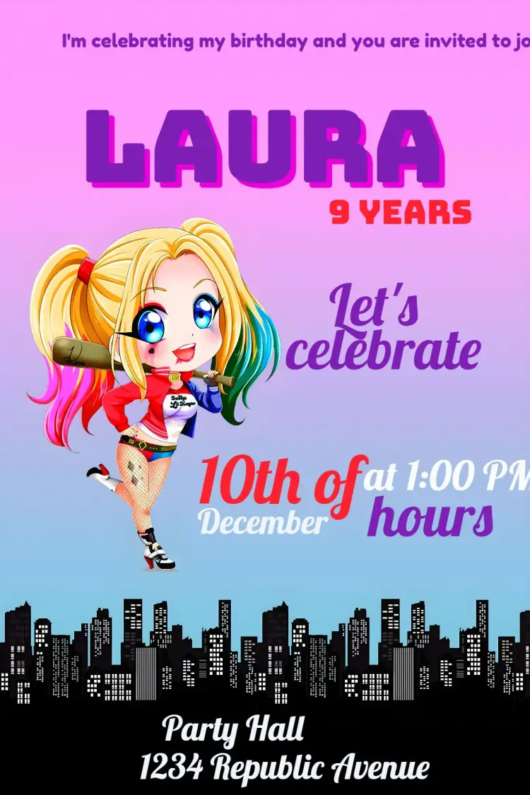 Harley Quinn Black invitation