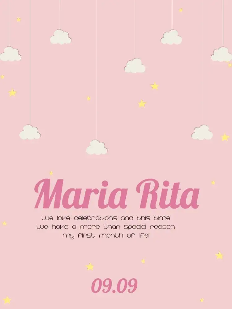 Invitation Baby Pajama – Diaper Shower theme pink, childish, night, stars, clouds, pajama