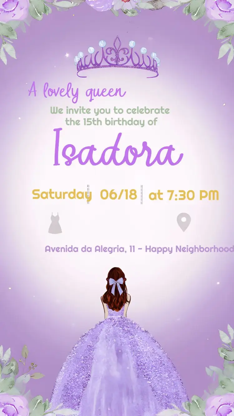 Invite 15th Birthday Princess Debutante editable and customizable