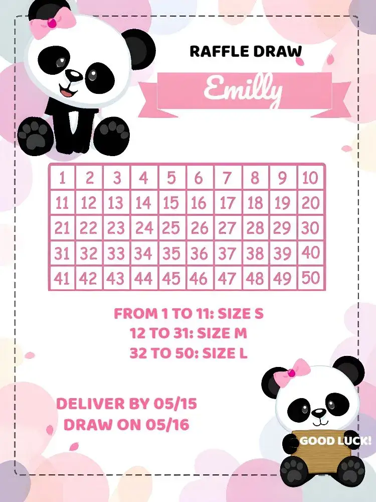 Invitation Panda Raffle Tea 1 – Raffle Tea theme pink, panda, playful, childlike, fun