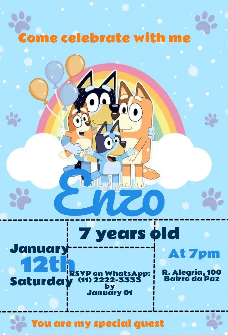 Invitation Bluey and Family – Most searched for theme colorful, fun, childish, themed, modern