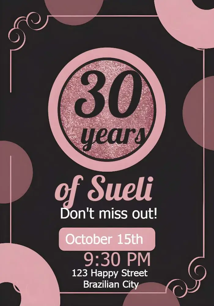 30 Years Black Glitter invitation
