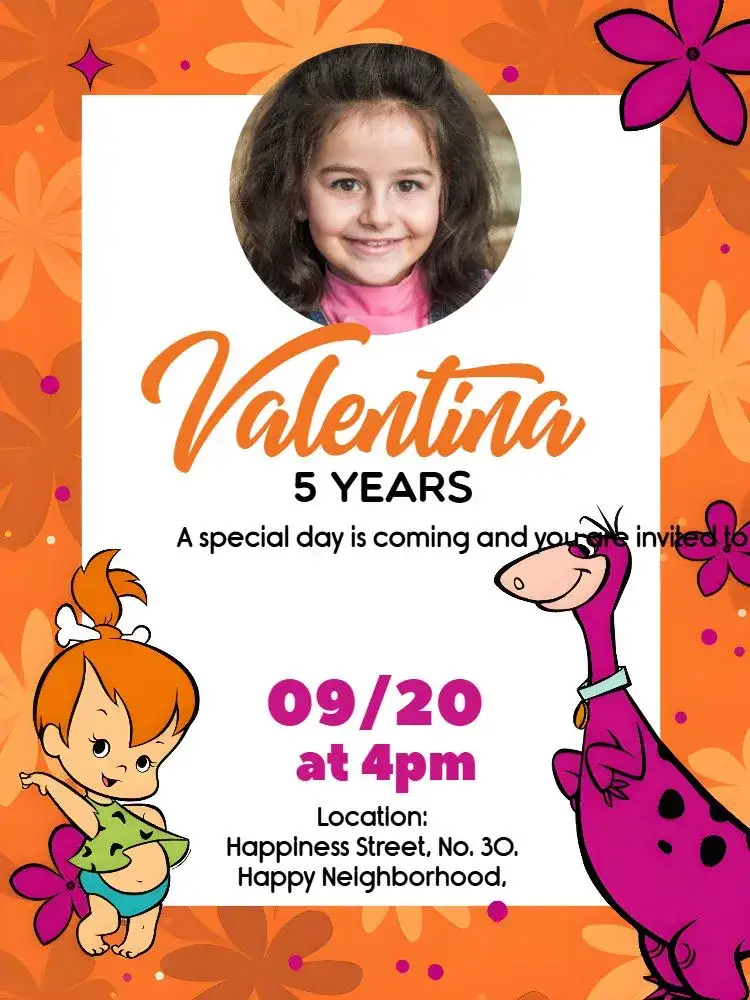 Invitation Pedrita With Dino Photo – Kids' Birthday Party theme colorful, fun-filled, themed, vibrant, childlike