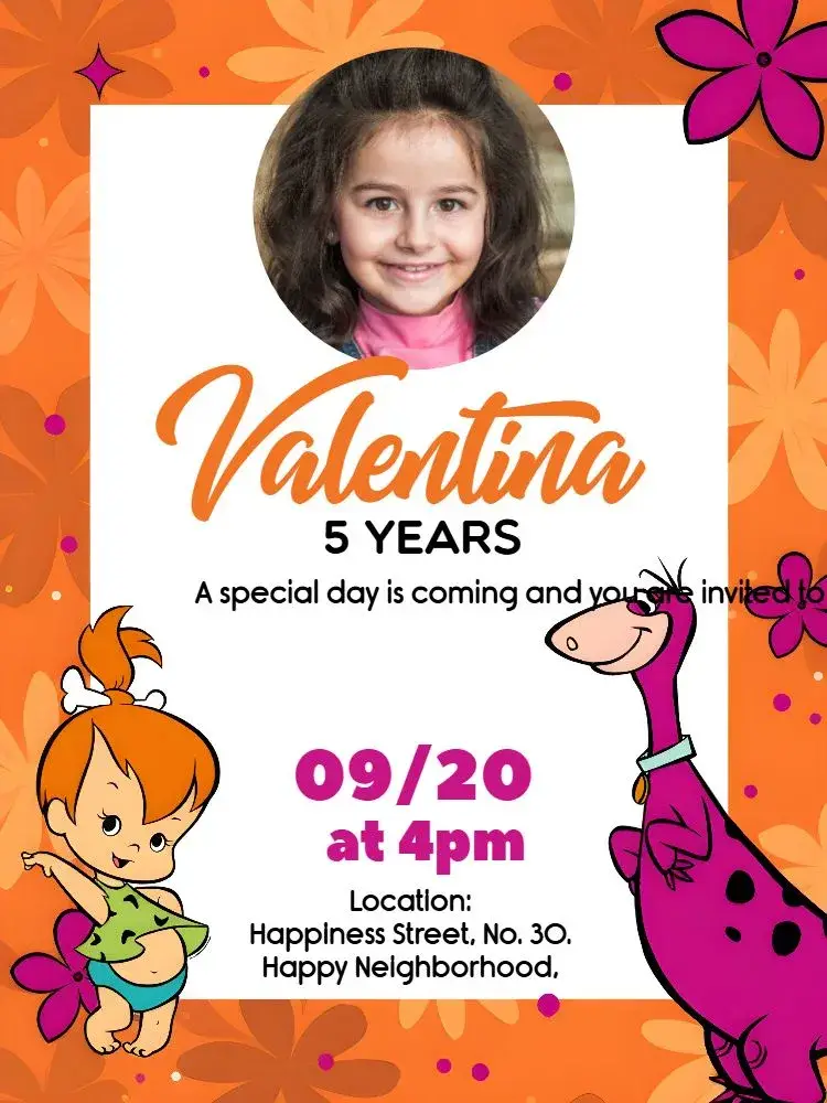 Pedrita With Dino Photo invitation