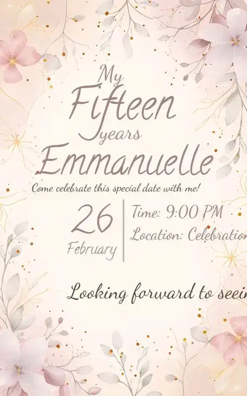 Invitation 15th Birthday Floral – Sweet 15 theme floral, elegant, colorful, romantic, vintage, modern