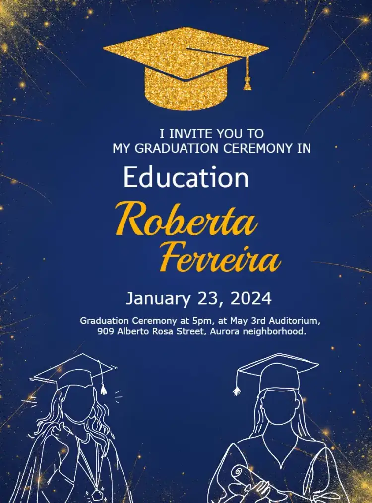 Invitation Elegant Blue Gold Navy Pedagogy Graduation – Graduation theme elegant, navy blue, golden, glittery, modern, sophisticated