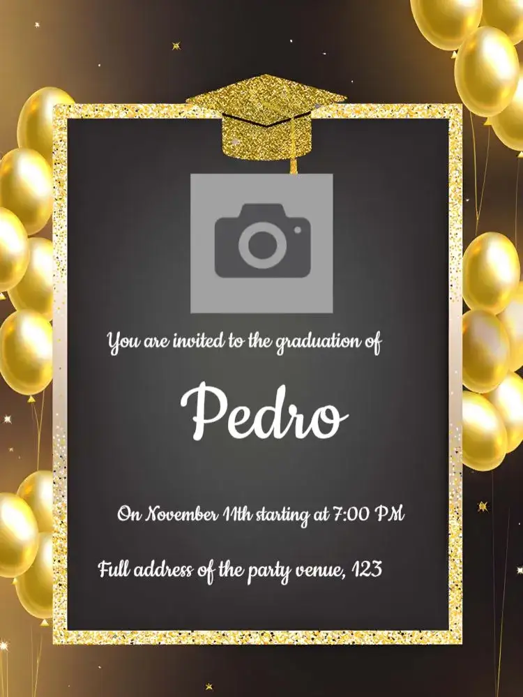 Invitation Golden Photo Graduation – Graduation theme golden, sparkle, modern, glitter, elegant, black