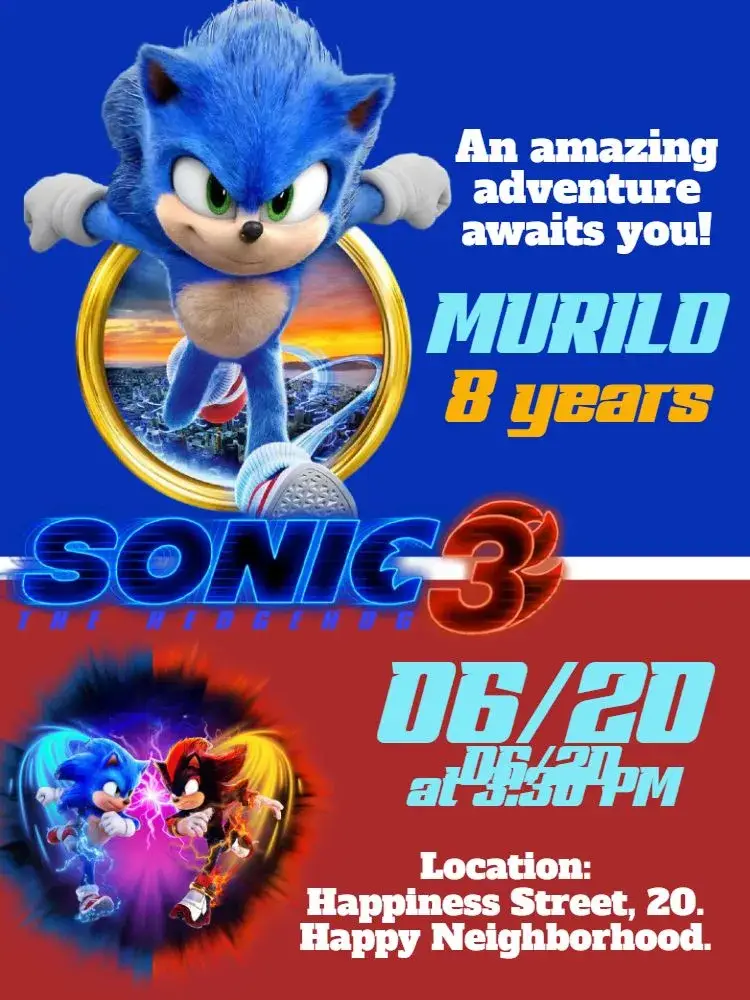 Sonic Birthday invitation