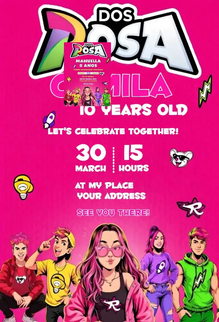 Invitation Emilly Vick 4 – Birthday theme roses, modern, colorful, fun, youthful