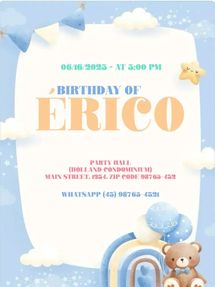 Infant Boy Teddy Bear Editable Male invitation