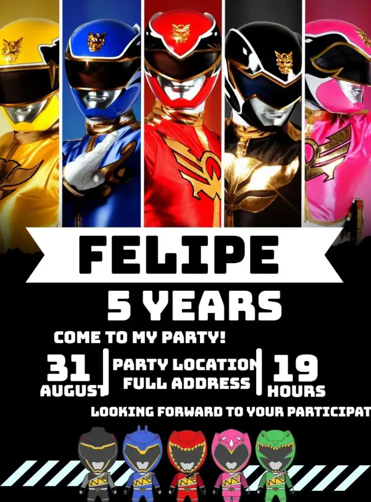 Invitation Power Rangers Super – Most searched for theme colorful, dynamic, action-packed, superheroes-themed, vibrant, modern