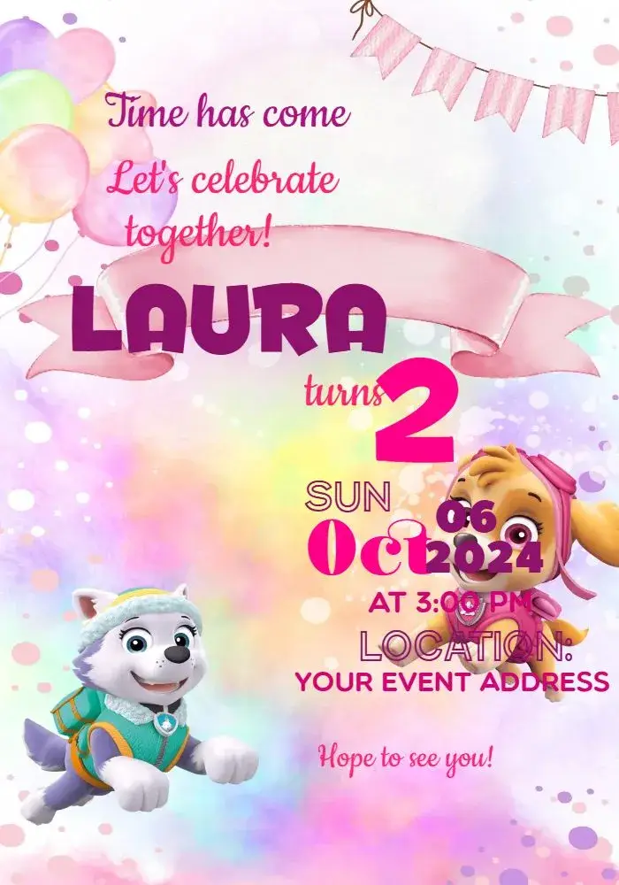 Rosa Paw Patrol invitation