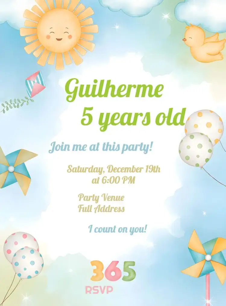 Invitation 365 Days Watercolor Year – Commemorative Dates theme aquarela, colorido, lúdico, infantil, moderno