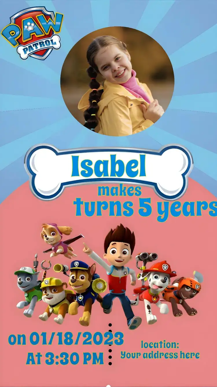 Invitation Paw Patrol With Photo Paw – Kids' Birthday Party theme colorful, fun, childish, themed, lively, modern