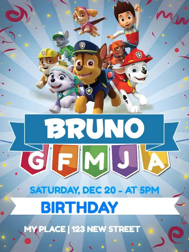 Invitation Patrol Pups Name – Kids' Birthday Party theme colorful, fun, themed, childish, modern