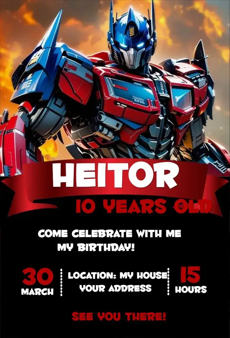 Invitation Transformers 4 – Birthday theme vibrant, modern, themed, colorful, fun, childish