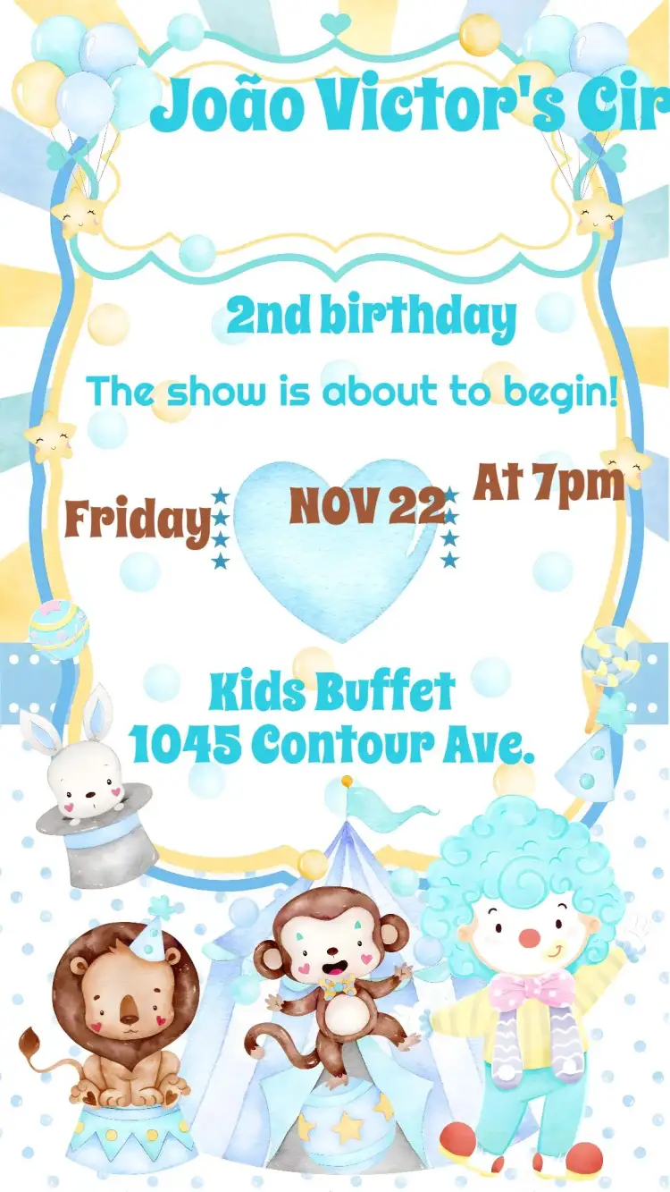 Invitation Circus Watercolor Boy – Kids' Birthday Party theme watercolor, colorful, fun, childlike, circus-themed, whimsical illustrations