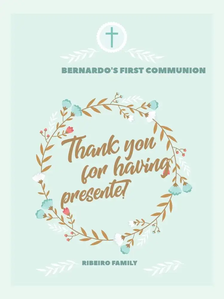 Thank You Card First Communion Green Meeting Attendance