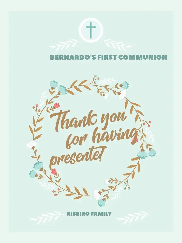 Thank You Card First Communion Green Meeting Attendance invitation
