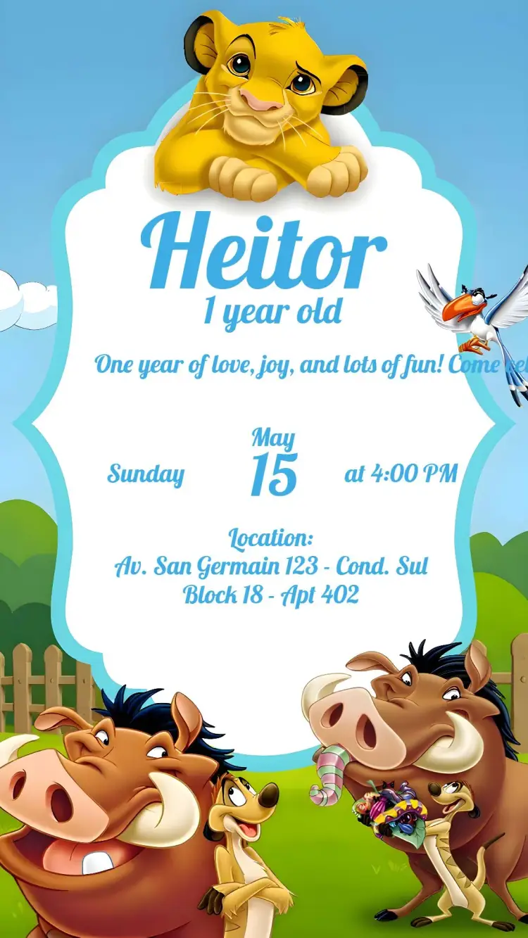 Pumba Lion King invitation
