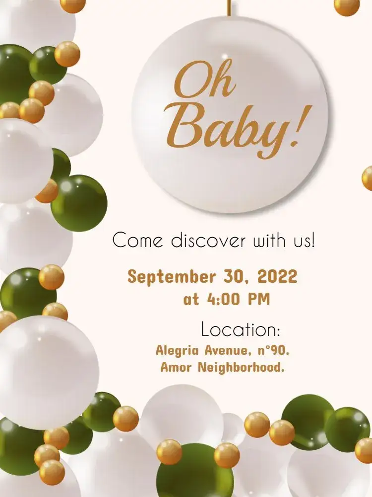Invitation Balloon Gender Reveal Party – Gender Reveal theme neutral, golden, colorful balloons, modern, cheerful, clean