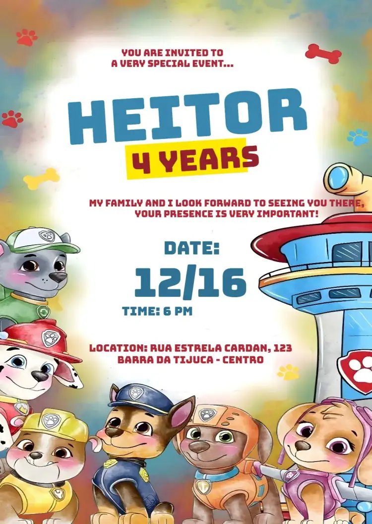 Invitation Patrulha Caninha Party – Kids' Birthday Party theme colorful, fun, themed, childish, lively