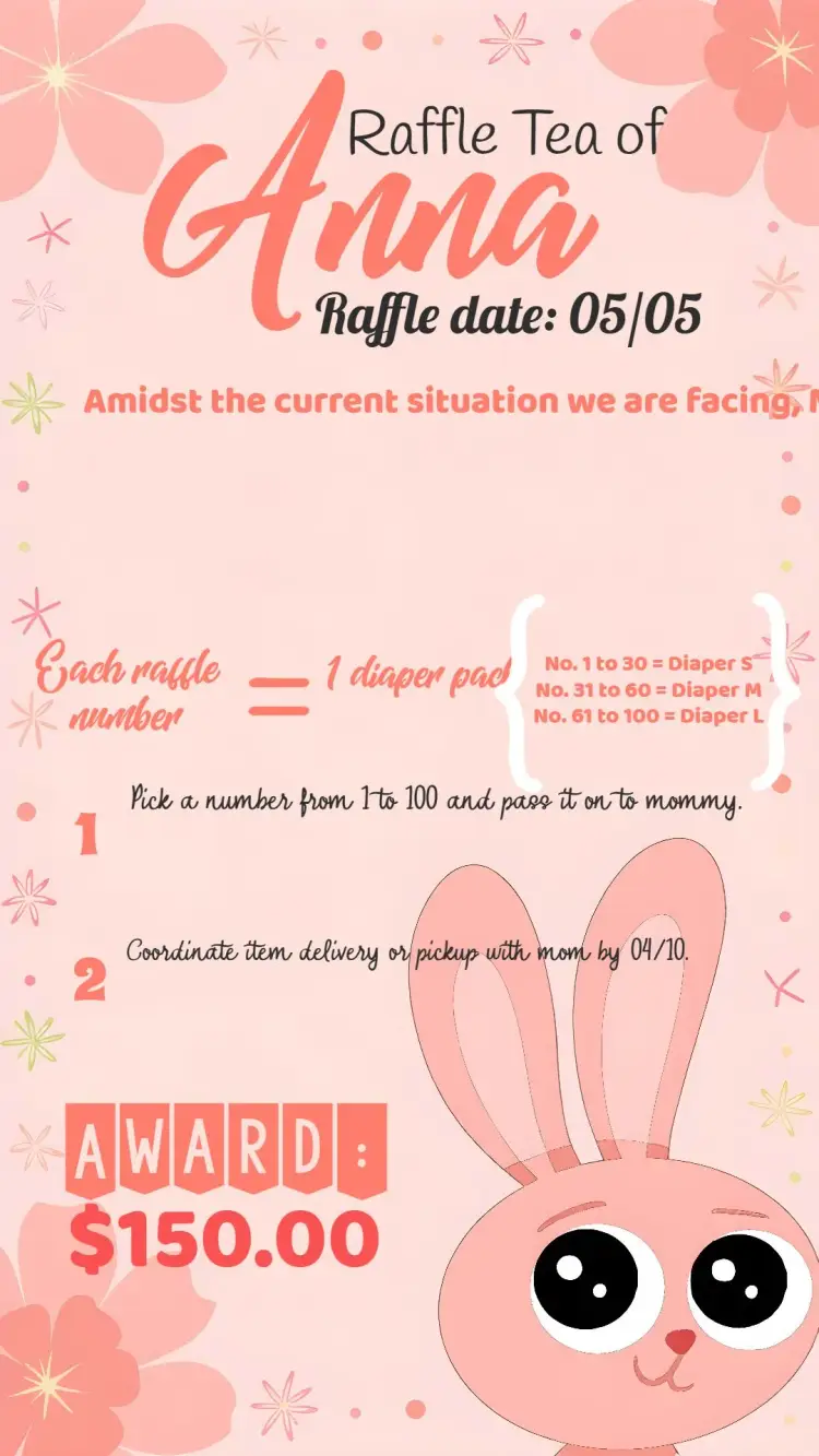 Pink Bunny Raffle Tea invitation