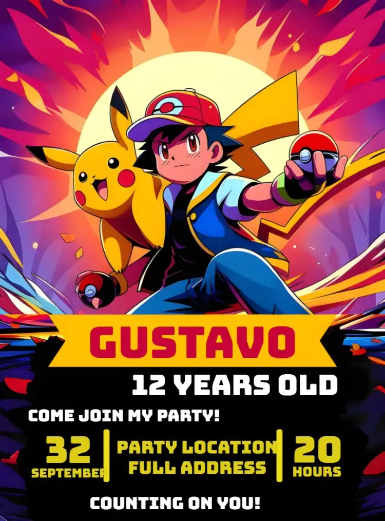 Pokemon Boy invitation