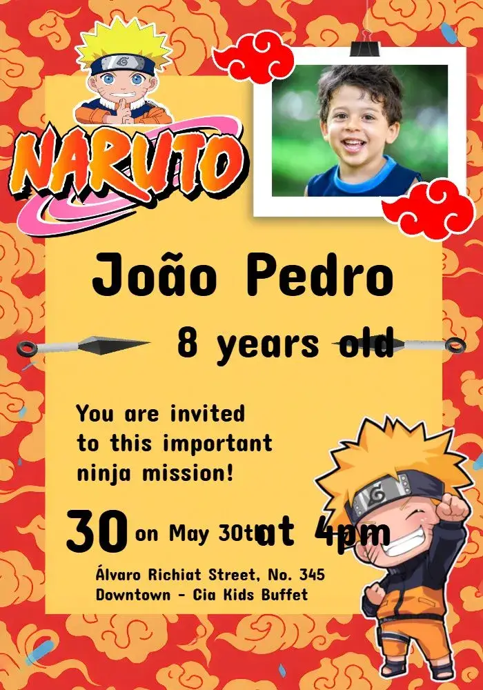 Naruto Chibi With Yellow Photo invitation