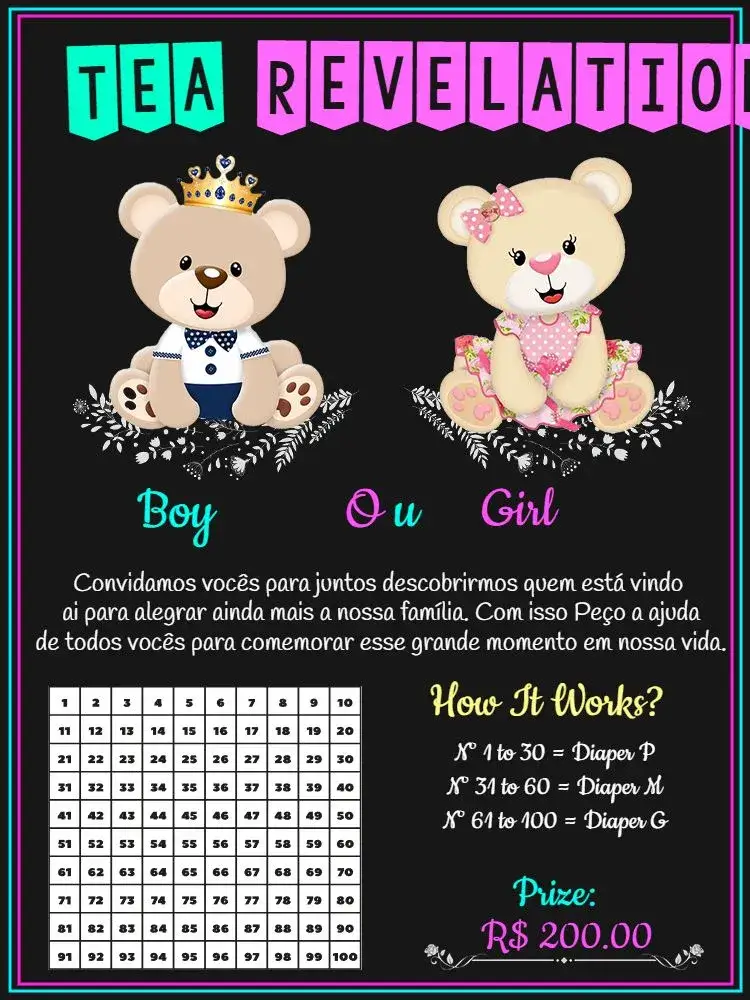 Invitation Boy Or Girl Teddy Bear Gender Reveal Party – Gender Reveal theme cute, colorful, modern, childish, playful, animals