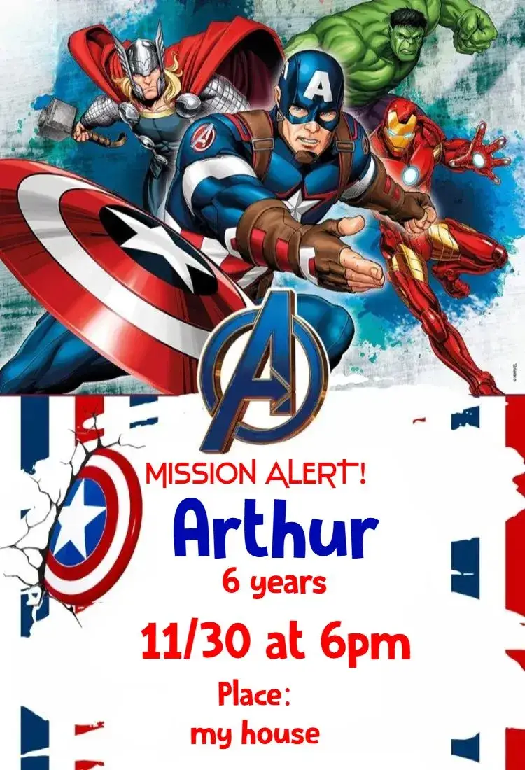 Invitation mavel digital invitation – Birthday theme superheroes, colorful, modern, funny, interactive