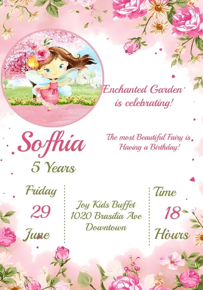 Invitation Rose Fairy Garden – Commemorative Dates theme colorful, playful, magical, floral, childlike, romantic