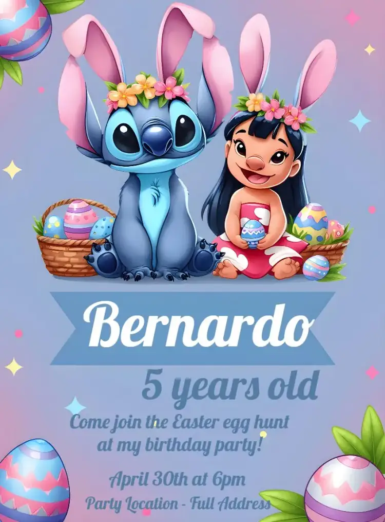 Invitation Easter Lilo And Stitch Kids – Commemorative Dates theme colorful, fun, Disney-themed, childlike, themed