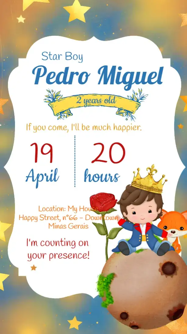 Invitation The Little Prince Stars – Most searched for theme children's, playful, magic, soft colors, glitter, stars