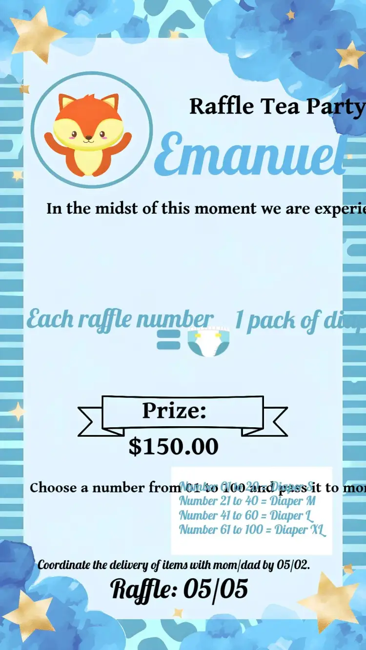 Invitation Tea Raffle Fox Cloud – Raffle Tea theme aquarela, boho, infantil, encantado, colorido