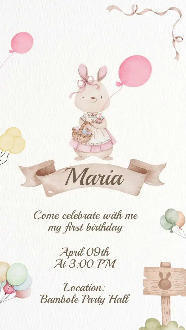 Digital Easter Bunny Kids Birthday Invitation