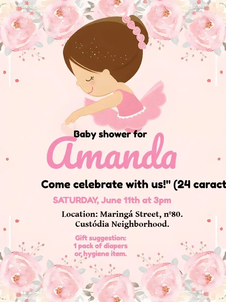 Ballerina Princess White Diaper Shower invitation
