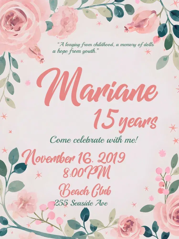 15th Floral - Elegant Pink invitation