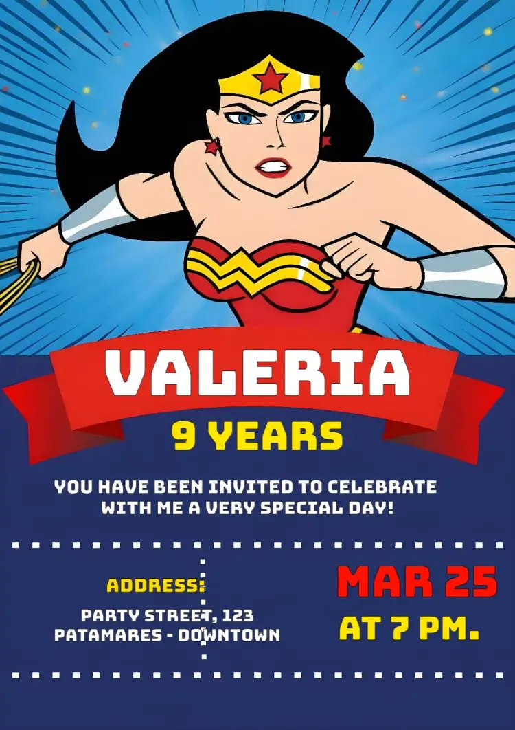 Wonder Woman Kids invitation