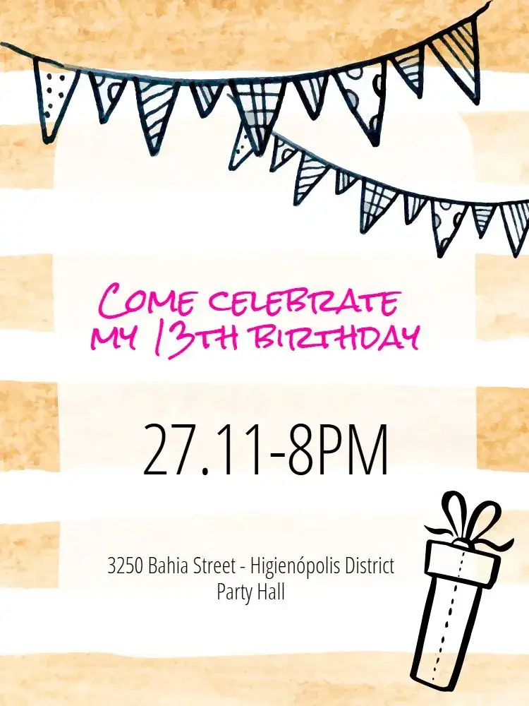 Invitation Bunting – Birthday theme pink, colorful, fun, feminine, festive, childlike