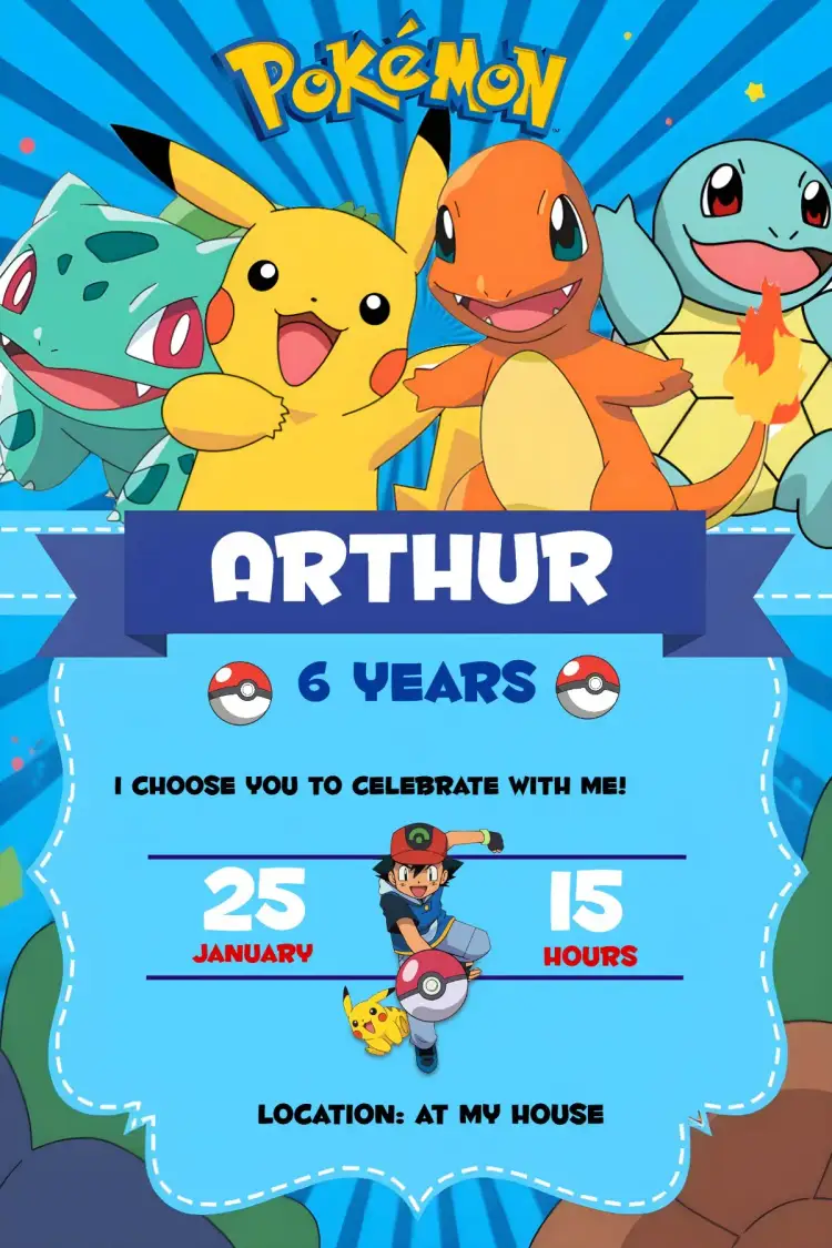 Invitation Pokemon – Most searched for theme colorful, fun-filled, youthful, themed, lively