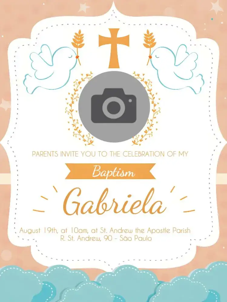 Invitation Blue Photo Baptism – Baptism theme blue, golden, modern, delicate, childish