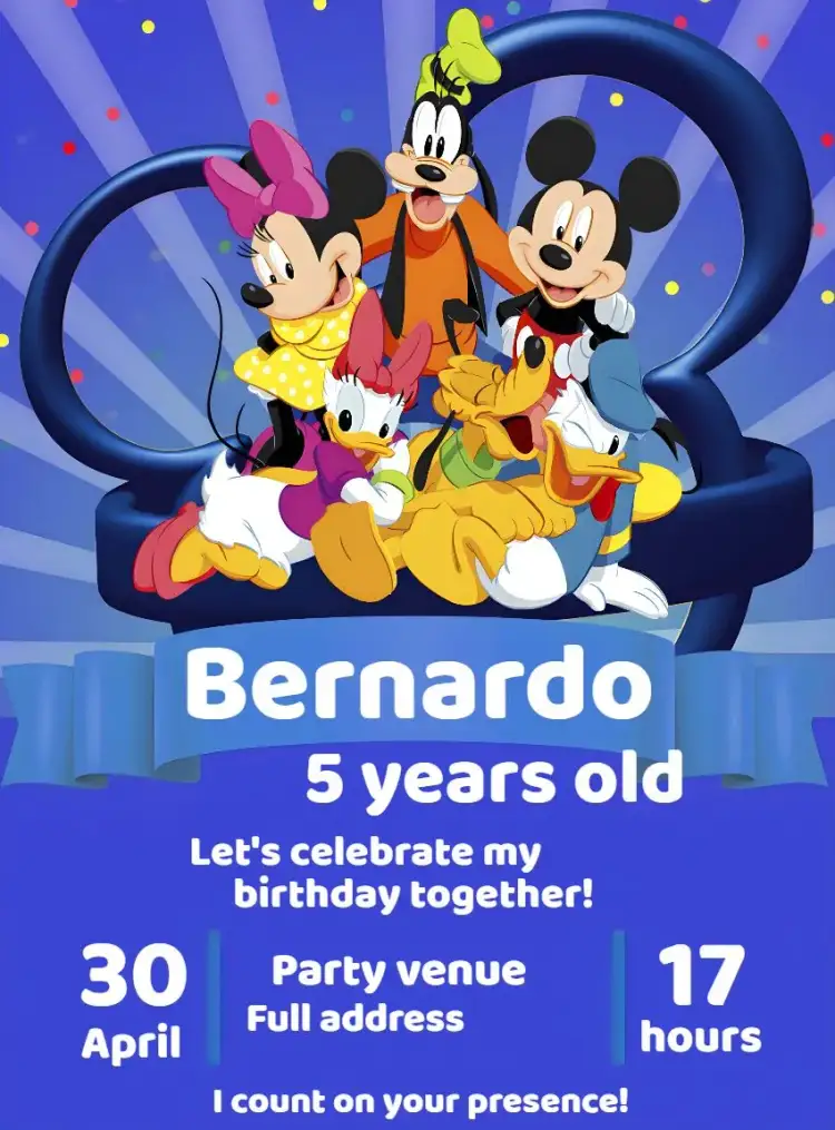 Invitation Mickey Minnie Gang – Kids' Birthday Party theme colorful, fun, themed, childish, vibrant