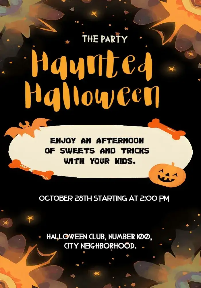 Invitation Halloween Witches – Commemorative Dates theme vibrant colors, dark style, Halloween graphic elements, magical atmosphere, fun design, touch of mystery