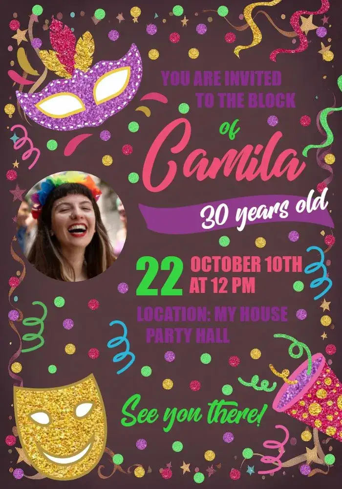 Invitation Carnival With Confetti Photo – Commemorative Dates theme colorful, festive, vibrant, cheerful, graphic, thematic