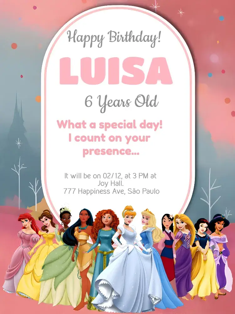 Disney Princesses Cinderella invitation