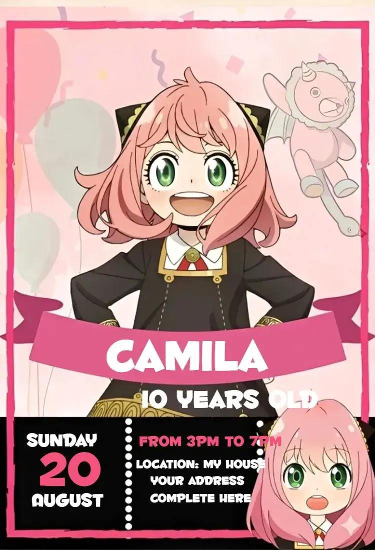 Invitation Spy x Family 1 – Birthday theme colorful, fun, modern, anime, childish